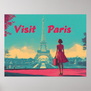 Briefkaart Retro Eiffeltoren reisillustratie Poster
