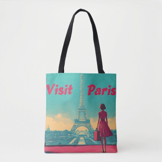 Briefkaart Retro Eiffeltoren reisillustratie Tote Bag (Voorkant)