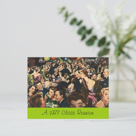 Briefkaart Retro Fun Class Reünie Party Bash Crowd (Staand voorkant)