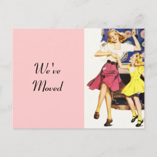 Briefkaart Retro Fun Mom Daughter Verplaatst Nieuw