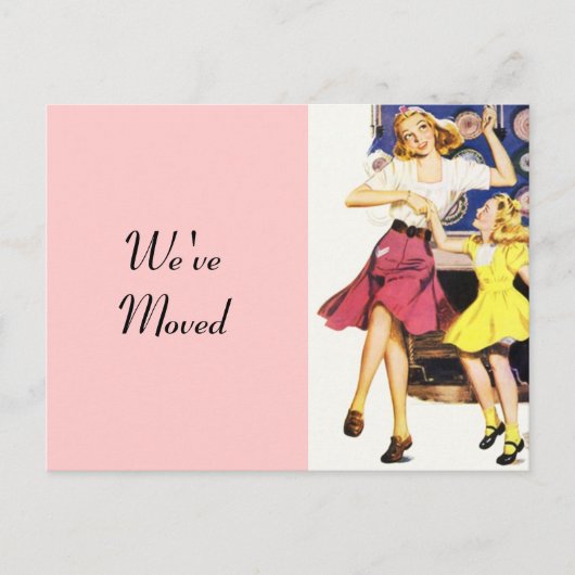 Briefkaart Retro Fun Mom Daughter Verplaatst Nieuw (Voorkant)