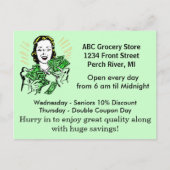 Briefkaart  Retro Happy Lady Money Savings (Voorkant)