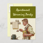 Briefkaart Retro-Man breekt koffiehuis-opwarmingsp (Voorkant / Achterkant)