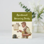 Briefkaart Retro-Man breekt koffiehuis-opwarmingsp (Staand voorkant)