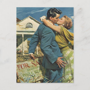 Briefkaart  retro-paar Housewarming Party