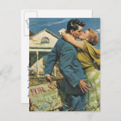 Briefkaart retro-paar Housewarming Party (Voorkant / Achterkant)