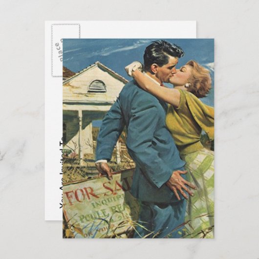 Briefkaart retro-paar Housewarming Party (Voorkant / Achterkant)