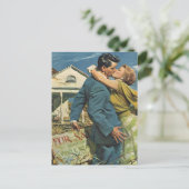 Briefkaart retro-paar Housewarming Party (Staand voorkant)