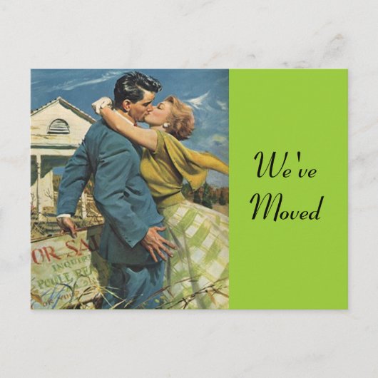 Briefkaart retro paar verhuizen in verplaatst nieu (Voorkant)