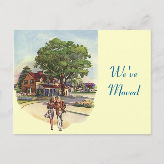 Briefkaart Retro paar We hebben verhuisd nieuw adr (Voorkant)