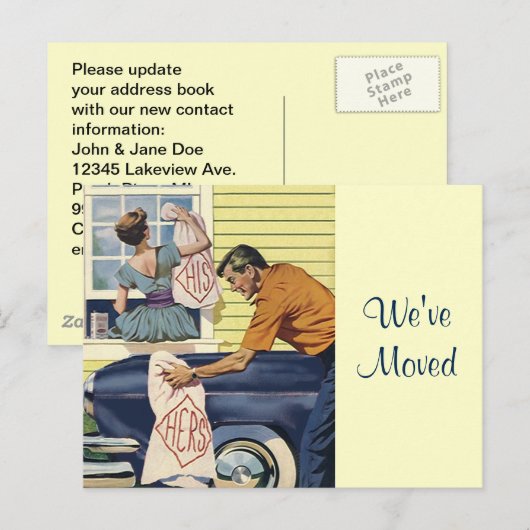 Briefkaart Retro paar We hebben zijn haar & huis v (Voorkant / Achterkant)