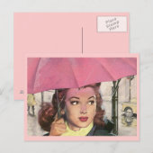 Briefkaart Retro Rainy Day douche & een roze umbre (Voorkant / Achterkant)