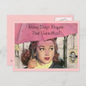 Briefkaart Retro Rainy Day douche & een roze umbre (Voorkant / Achterkant)
