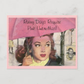 Briefkaart Retro Rainy Day douche & een roze umbre (Voorkant)