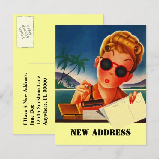 Briefkaart Retro Reizen Contact Nieuw Adreswijzigi (Voorkant / Achterkant)