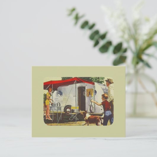 Briefkaart  Retro Reizen Trailer Camping Trip (Staand voorkant)