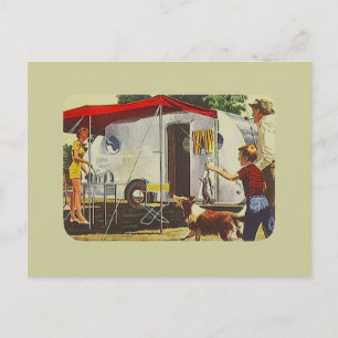 Briefkaart  Retro Reizen Trailer Camping Trip