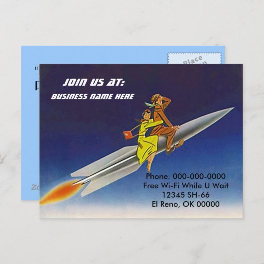 Briefkaart Retro Rocket Riders Sky Riding PC (Voorkant / Achterkant)