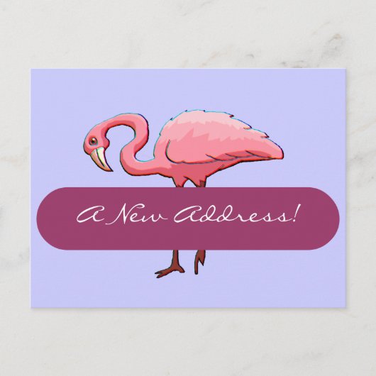Briefkaart Retro Roze Flamingo Nieuw Adres Aankond (Voorkant)
