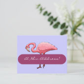 Briefkaart Retro Roze Flamingo Nieuw Adres Aankond (Staand voorkant)