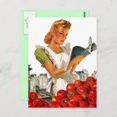 Briefkaart Retro Stylish Gal in haar keukenkanning (Voorkant / Achterkant)