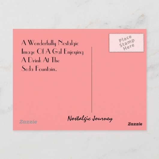 Briefkaart Retro Stylish Gal w/ Soda Fountain Drin (Achterkant)