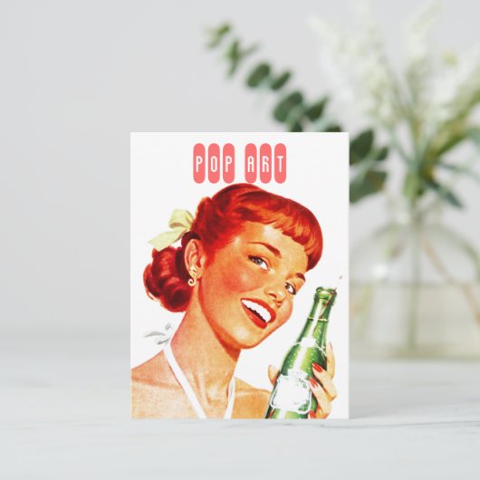Briefkaart Retro Stylish Gal w/ Soda PUN FUN Pop A (Staand voorkant)