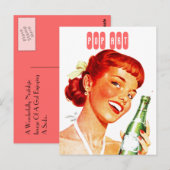 Briefkaart Retro Stylish Gal w/ Soda PUN FUN Pop A (Voorkant / Achterkant)