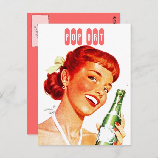 Briefkaart Retro Stylish Gal w/ Soda PUN FUN Pop A (Voorkant / Achterkant)