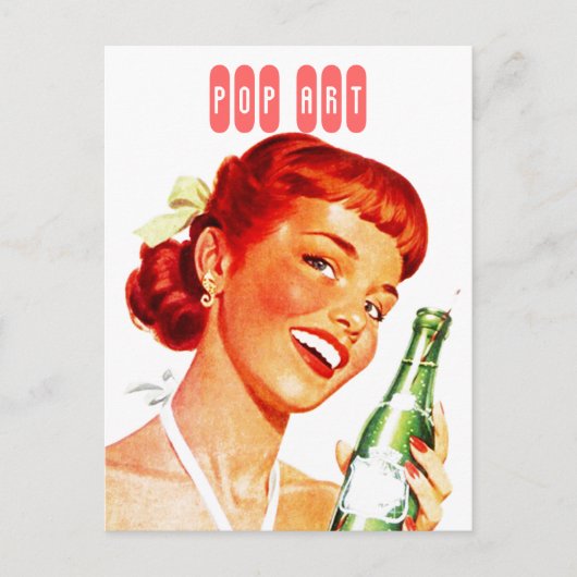 Briefkaart Retro Stylish Gal w/ Soda PUN FUN Pop A (Voorkant)