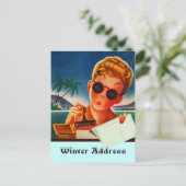 Briefkaart Retro Vacation Contact of Winter Addres (Staand voorkant)