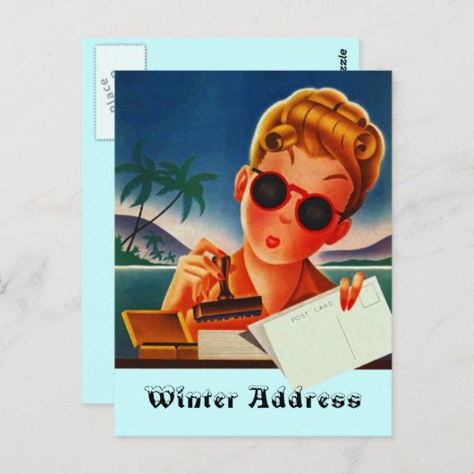 Briefkaart Retro Vacation Contact of Winter Addres (Voorkant / Achterkant)