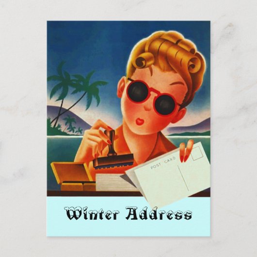 Briefkaart Retro Vacation Contact of Winter Addres (Voorkant)