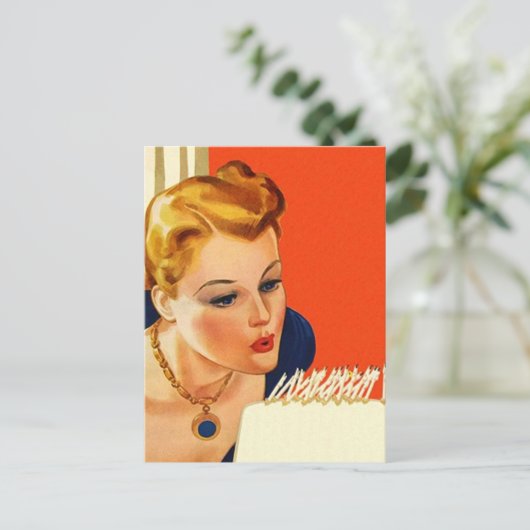 Briefkaart  Retro Verjaardag Party Cake Blow PC (Staand voorkant)