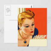 Briefkaart Retro Verjaardag Party Cake Blow PC (Voorkant / Achterkant)