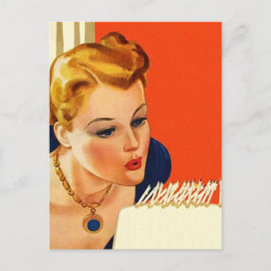 Briefkaart  Retro Verjaardag Party Cake Blow PC