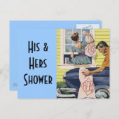 Briefkaart  Retro Zijn Hers Douche Uitnodigingen (Voorkant / Achterkant)