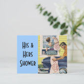 Briefkaart  Retro Zijn Hers Douche Uitnodigingen (Staand voorkant)