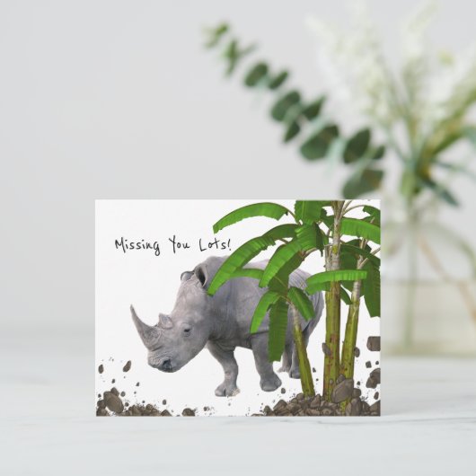 Briefkaart Rhinoceros Vermist je veel! (Staand voorkant)