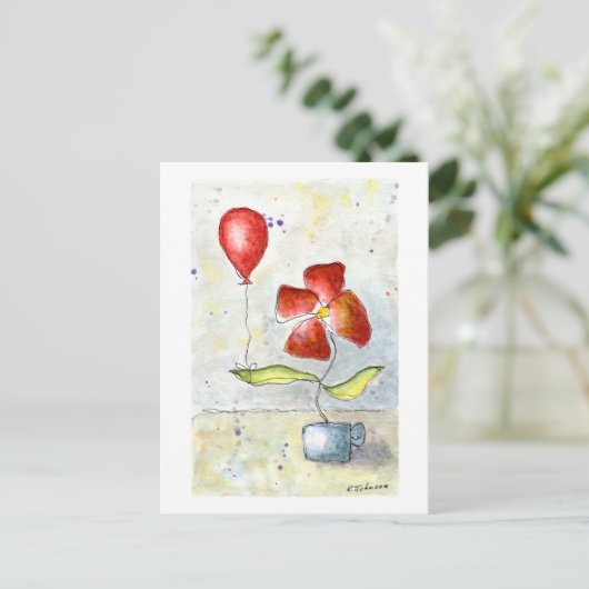 Briefkaart rode ballon en ventilator Waterverf (Staand voorkant)