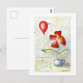 Briefkaart rode ballon en ventilator Waterverf (Voorkant / Achterkant)