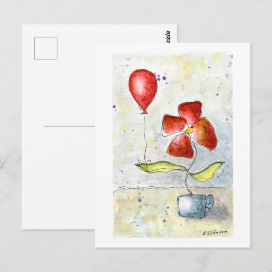 Briefkaart rode ballon en ventilator Waterverf (Voorkant / Achterkant)