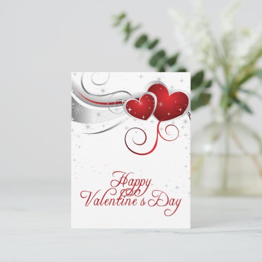 Briefkaart rode en witte harten Valentijn (Staand voorkant)