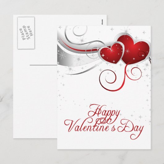 Briefkaart rode en witte harten Valentijn (Voorkant / Achterkant)