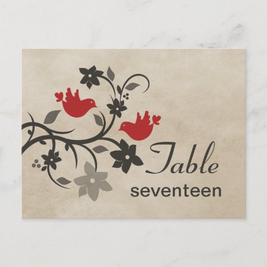 Briefkaart Rode Floral Lovevogels (Voorkant)