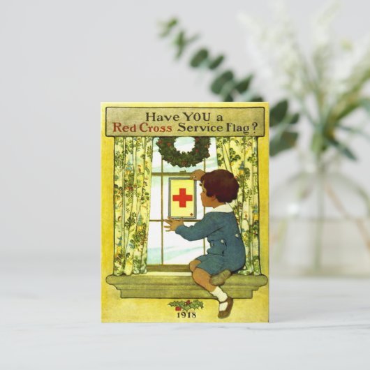 Briefkaart Rode Kruisservice Vlag (Staand voorkant)