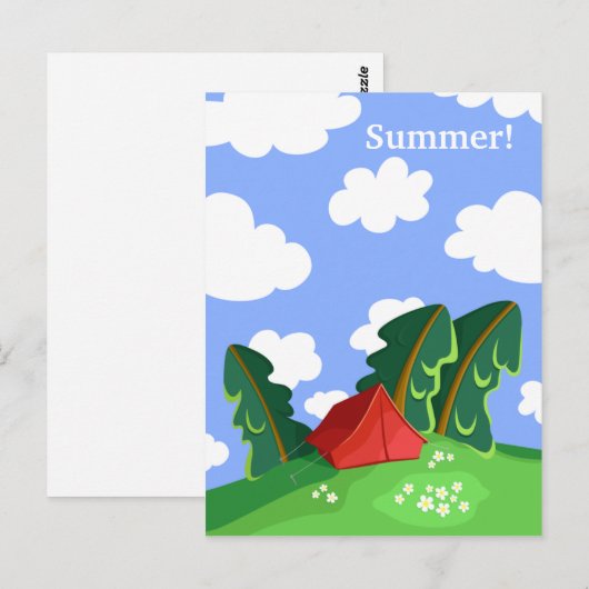 briefkaart "Rode tent in zomerbos" (Voorkant / Achterkant)