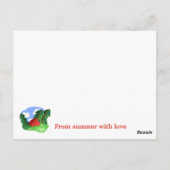 briefkaart "Rode tent in zomerbos" (Achterkant)