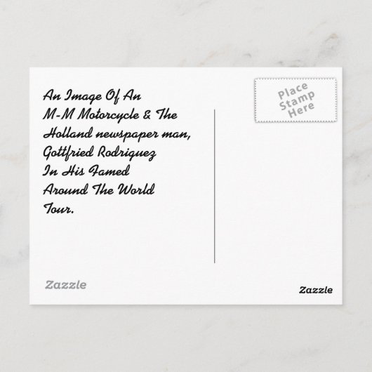 Briefkaart rond de M-M-motorfiets over de hele wer (Achterkant)