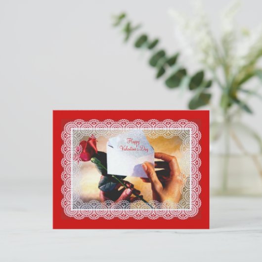 Briefkaart Roos valentijns (Staand voorkant)